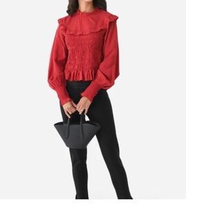 Sea New York Womens XS Red Ruffled Blouse 100%silk